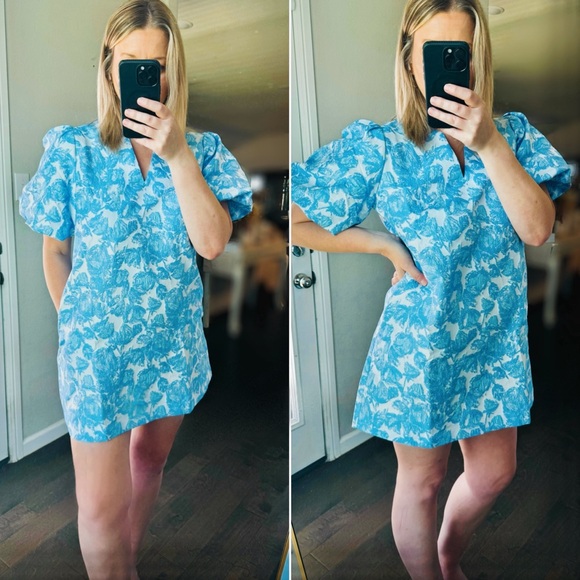 NWT Entro Blue and White Jacquard Floral Dress - Picture 3 of 3